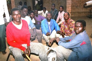 Men gathered at a Vimbuza dance.